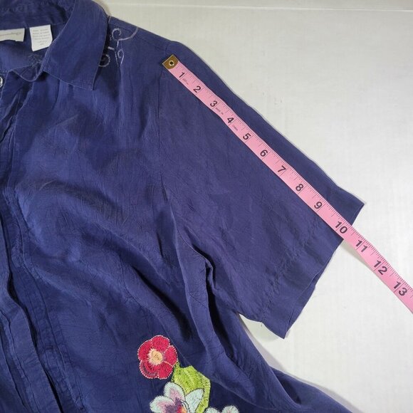 Soft Surroundings Women Purple Embroidered Floral Button-Down Shirt Top Size M - Picture 6 of 11
